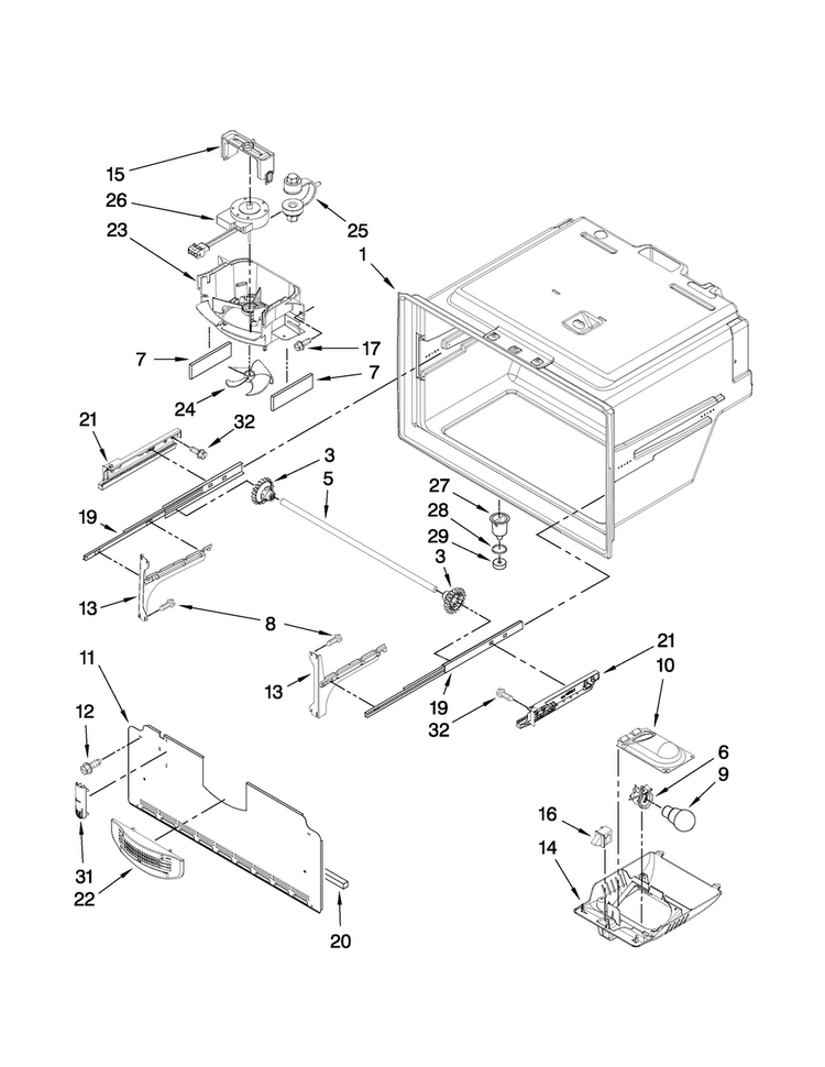Freezer Liner Parts Diagram and Parts List for MFI2665XEB0  Maytag Refrigerator