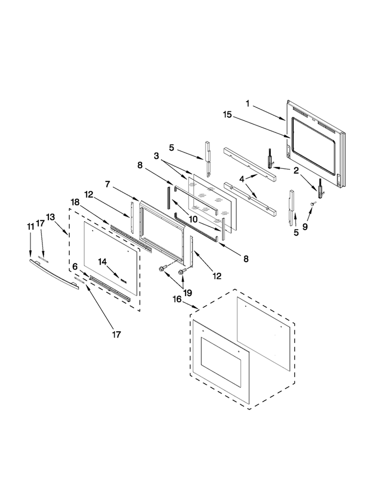 Oven Door Parts Diagram and Parts List for JJW2327WS00  Jenn-Air Wall Oven
