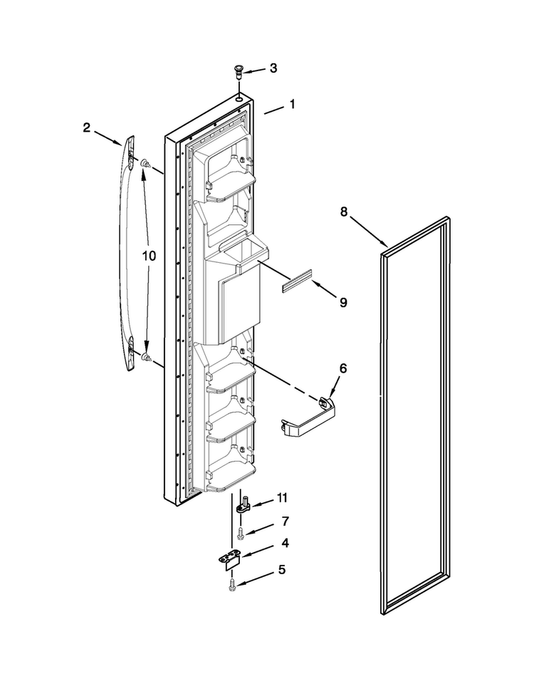 Freezer Door Diagram and Parts List for MSF22D4XAM00  Maytag Refrigerator