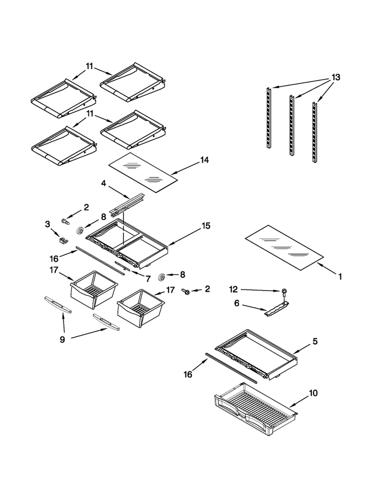 Shelf Parts Diagram and Parts List for MFT2771WEM3  Maytag Refrigerator