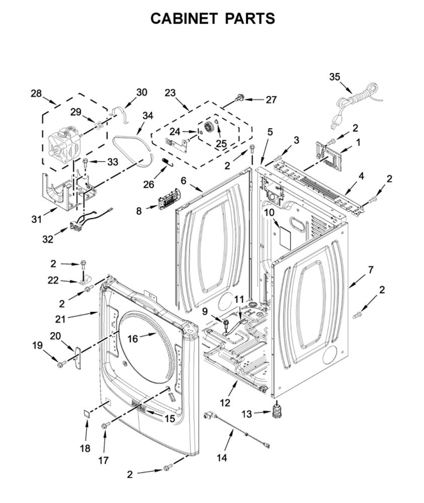 Cabinet Parts Diagram and Parts List for MGD8630HC1  Maytag Dryer