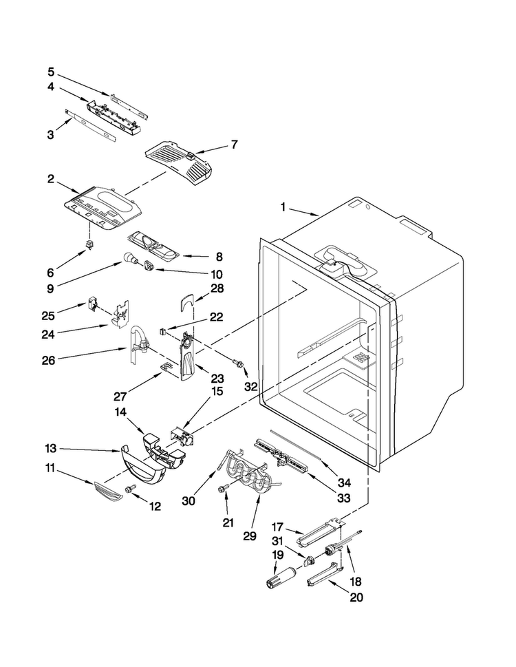Refrigerator Liner Parts Diagram and Parts List for MFD2562VEB5  Maytag Refrigerator