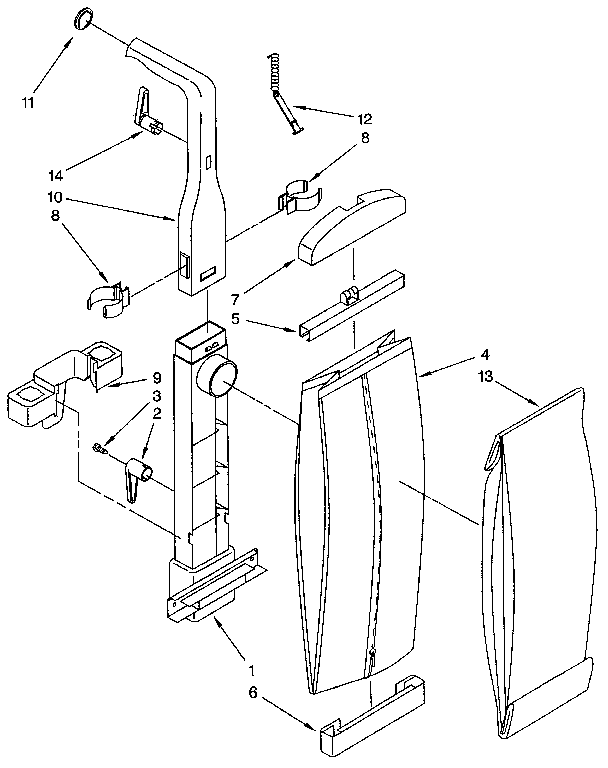 Bag Housing And Handle Diagram and Parts List for 1163038290C  Kenmore Canister Vacuum