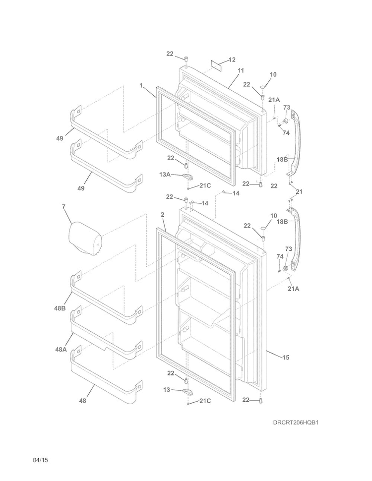 Doors Diagram and Parts List for CRT206QS1  Crosley Refrigerator
