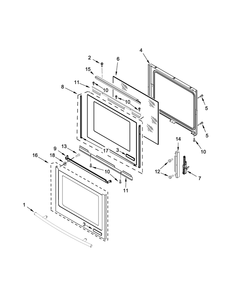Door Parts Diagram and Parts List for JES1750CEB0  Jenn-Air Range
