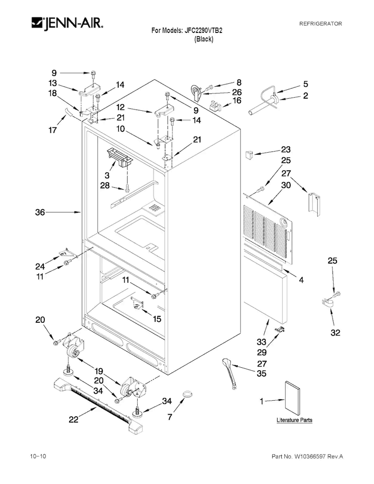 Cabinet Parts Diagram and Parts List for JFC2290VTB2  Jenn-Air Refrigerator