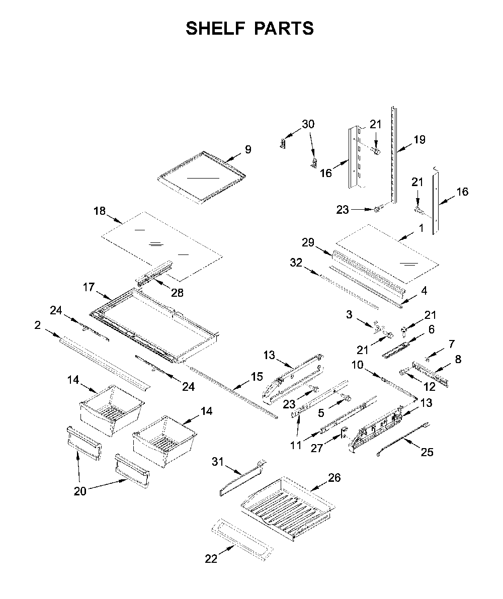 Shelf parts Diagram and Parts List for MFI2269FRB02  Maytag Refrigerator