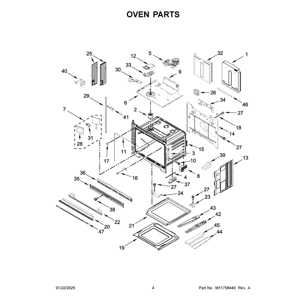Oven Parts Diagram and Parts List for JOEDC530RM00  Jenn-Air Wall Oven