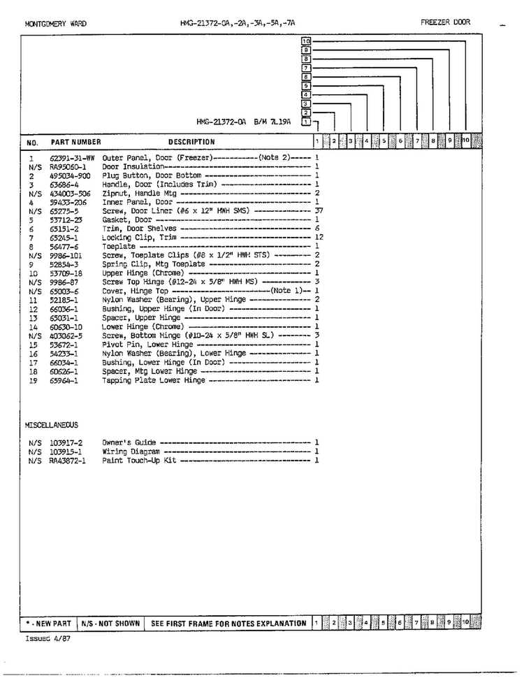 Freezer Door/misc Page 2 Diagram and Parts List for 21372A  Admiral Refrigerator