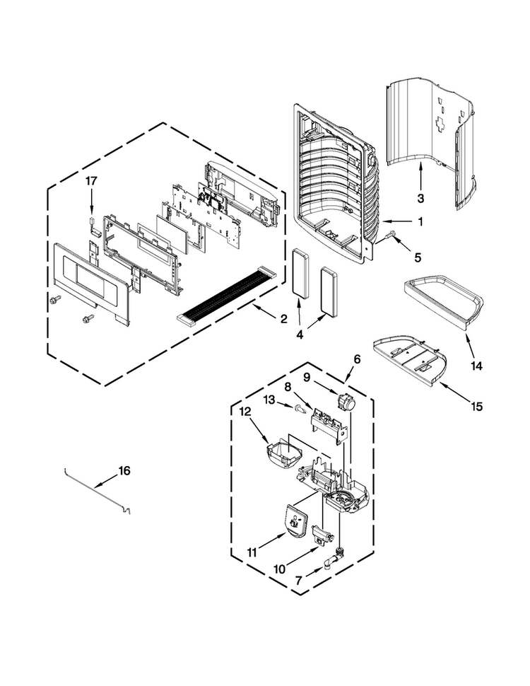 Dispenser Front Parts Diagram and Parts List for 5MFX257AA000  Maytag Refrigerator