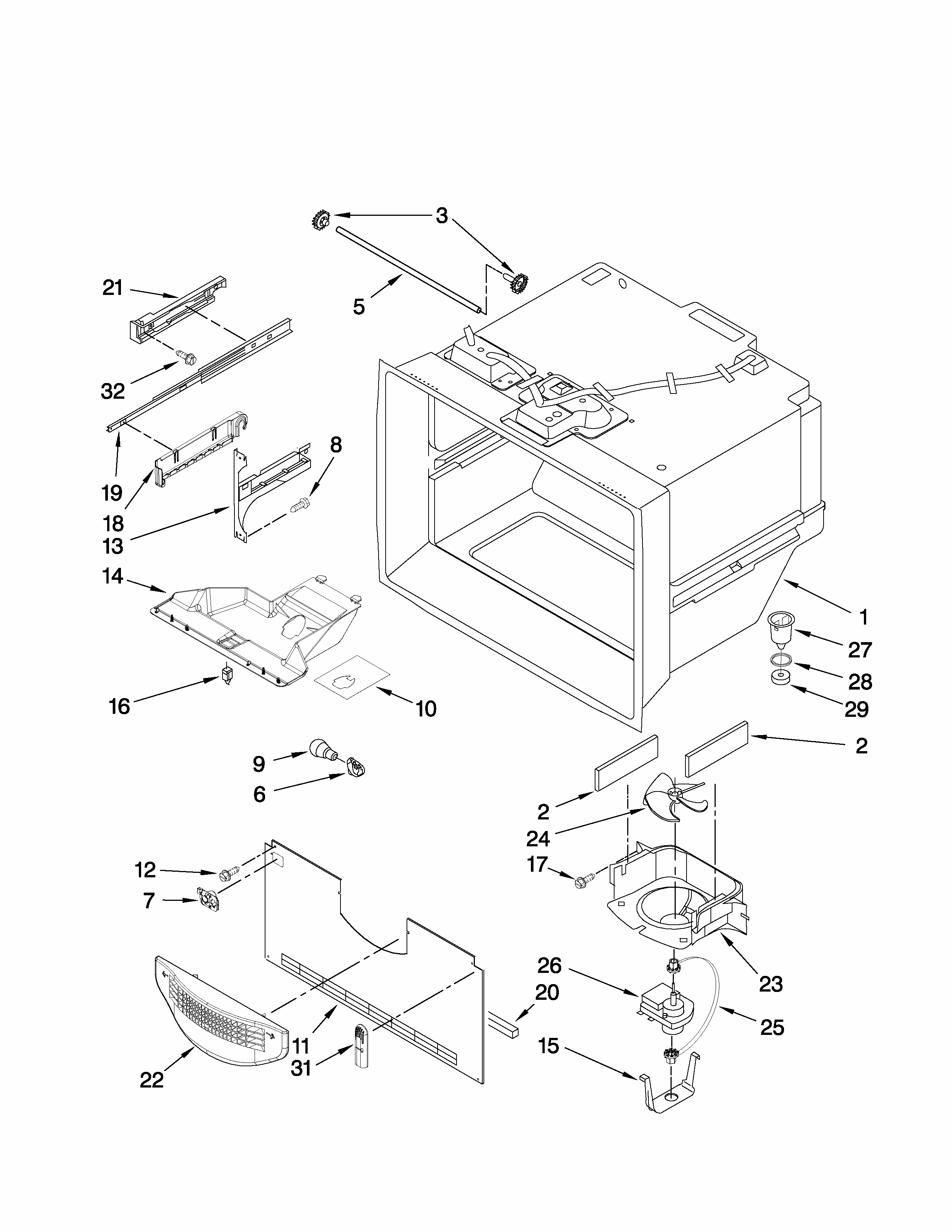 Freezer Liner Parts Diagram and Parts List for G37026FEAW2  Maytag Refrigerator