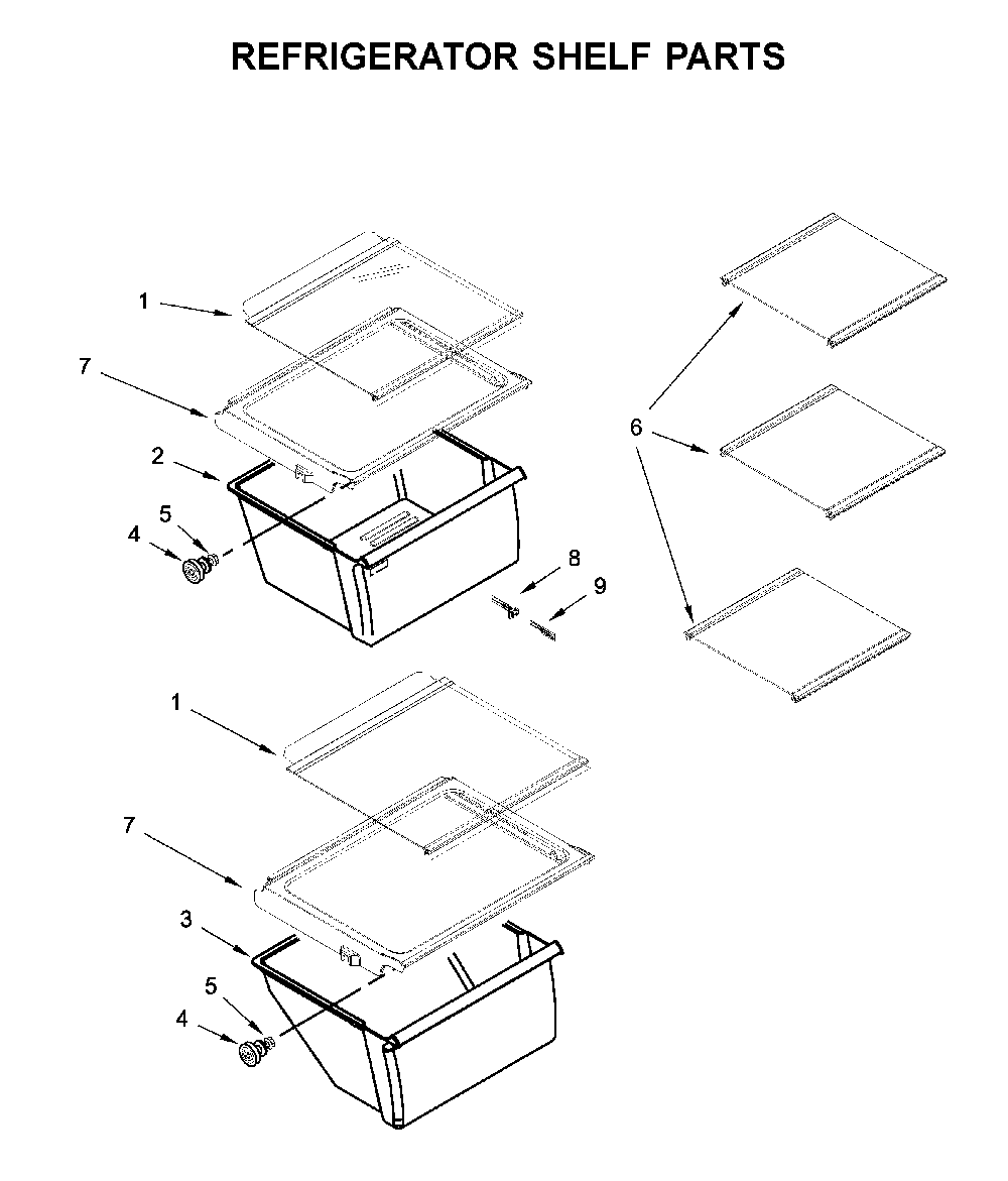 Refrigerator shelf parts Diagram and Parts List for MSS25N4MKZ01  Maytag Refrigerator