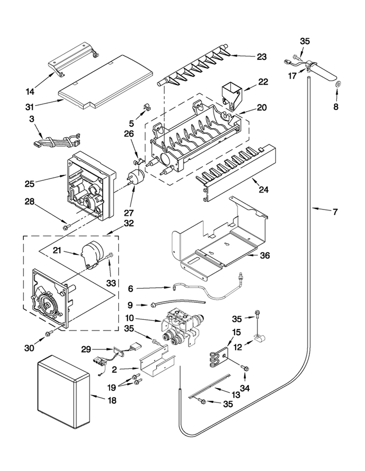 Icemaker Parts Diagram and Parts List for JS42CXDUDB02  Jenn-Air Refrigerator