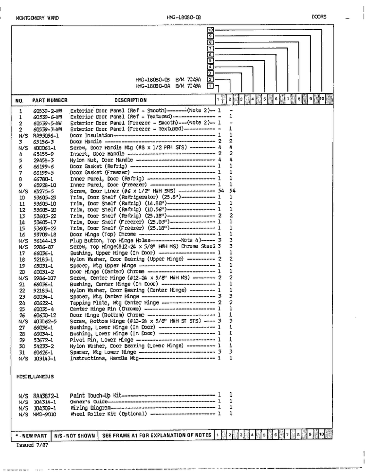 Doors/miscellaneous Page 2 Diagram and Parts List for 18080A  Admiral Refrigerator