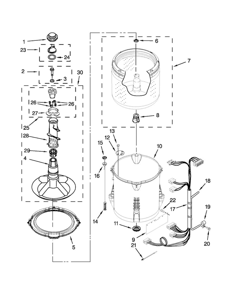 Basket And Tub Parts Diagram and Parts List for 4GNTW4400YQ1  Amana Washer