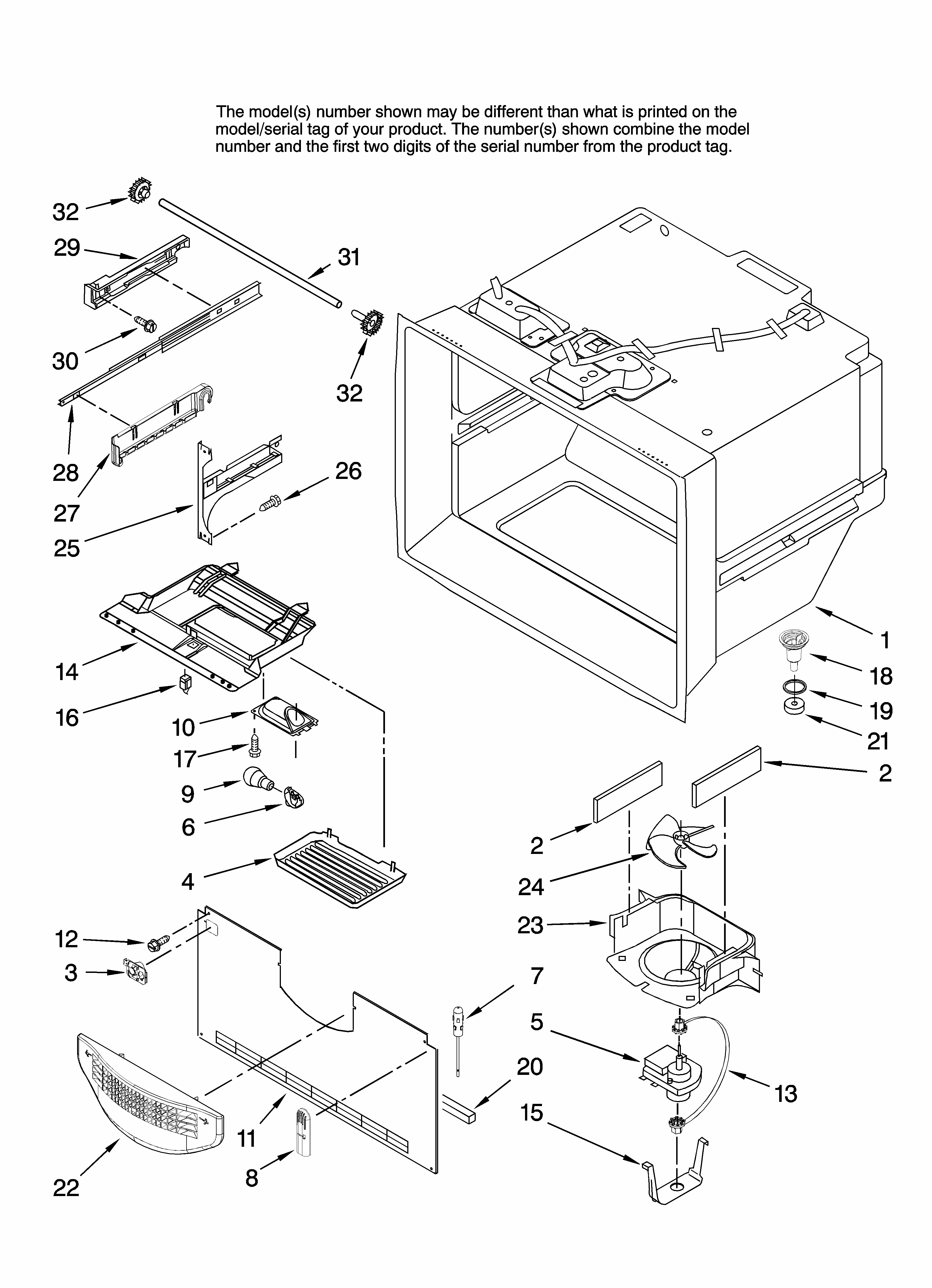 Freezer Liner Parts Diagram and Parts List for RY495111  Maytag Refrigerator