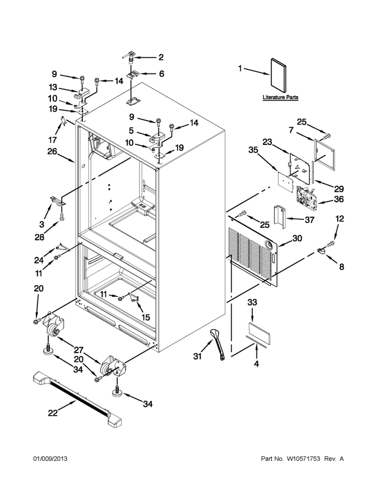 Cabinet Parts Diagram and Parts List for MFI2670XEW8  Maytag Refrigerator