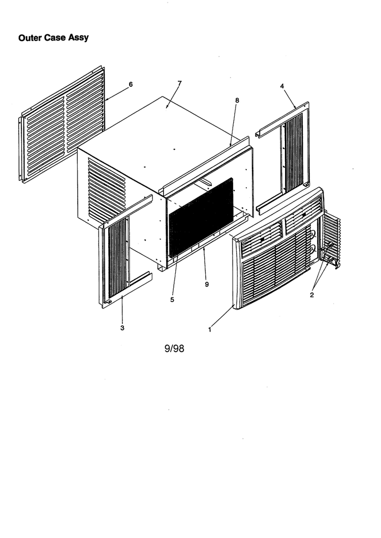 Outer Case Assembly Diagram and Parts List for RC04880A1D PRC04880A1DB Amana Air Conditioner