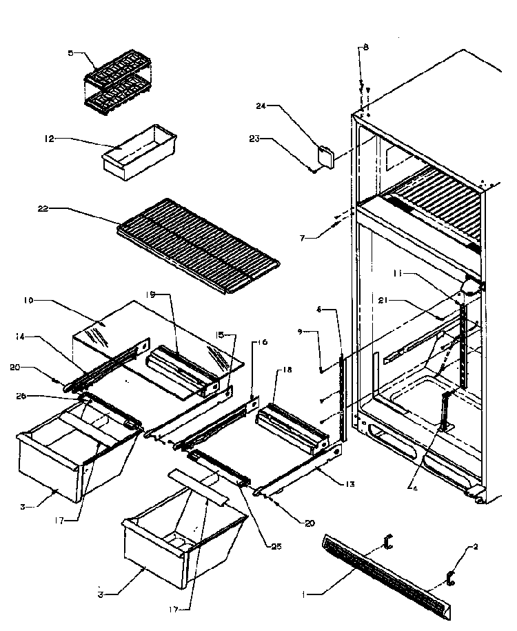 Refrigerator Shelving And Drawers Diagram and Parts List for TJ18R3L-P1181712WL  Amana Refrigerator