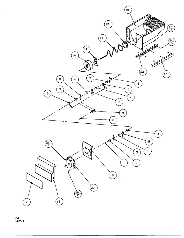 Crushed Ice Bucket Diagram and Parts List for SQD25MB3  Amana Refrigerator