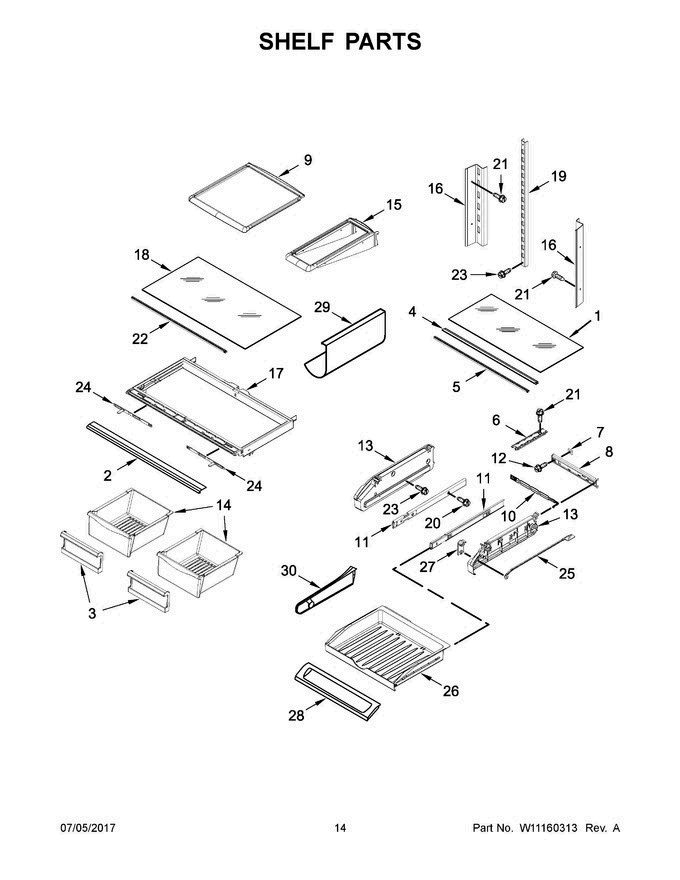 08 - Shelf Parts Diagram and Parts List for JFI2089WES10  Jenn-Air Refrigerator