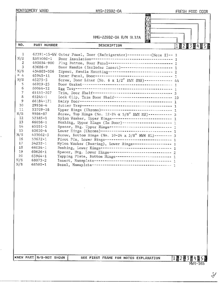 Fresh Food Door Page 2 Diagram and Parts List for 22802-A  Admiral Refrigerator