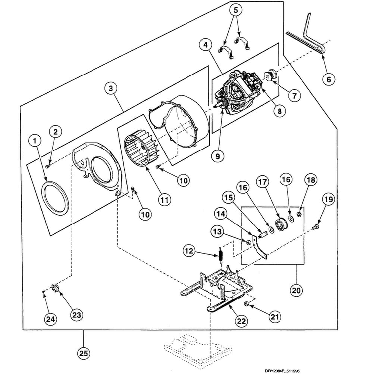 Motor Assy Diagram and Parts List for SSEY07LF1500  Speed Queen Dryer