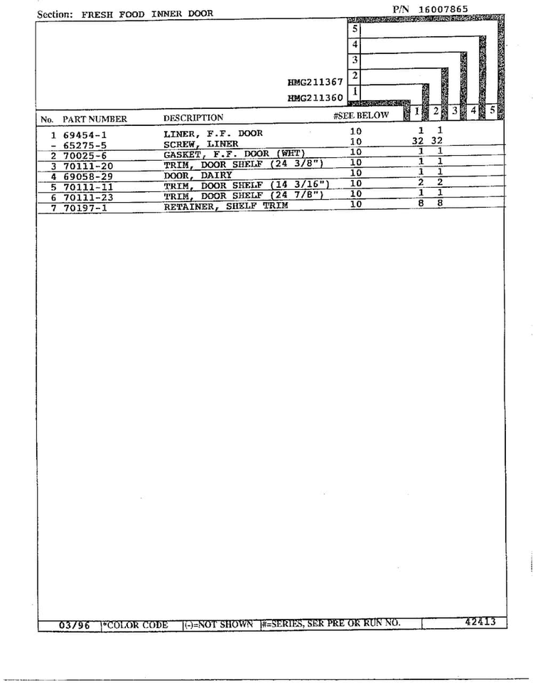Fresh Food Inner Door Page 2 Diagram and Parts List for HMG211360  Admiral Refrigerator