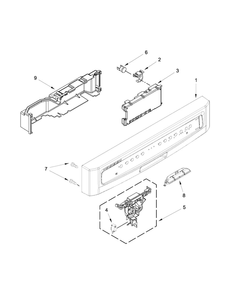 Control Panel And Latch Parts Diagram and Parts List for MDBTT53AWB1  Maytag Dishwasher