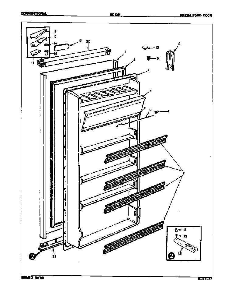 Fresh Food Door Diagram and Parts List for RC10H E7S01 Maytag Refrigerator