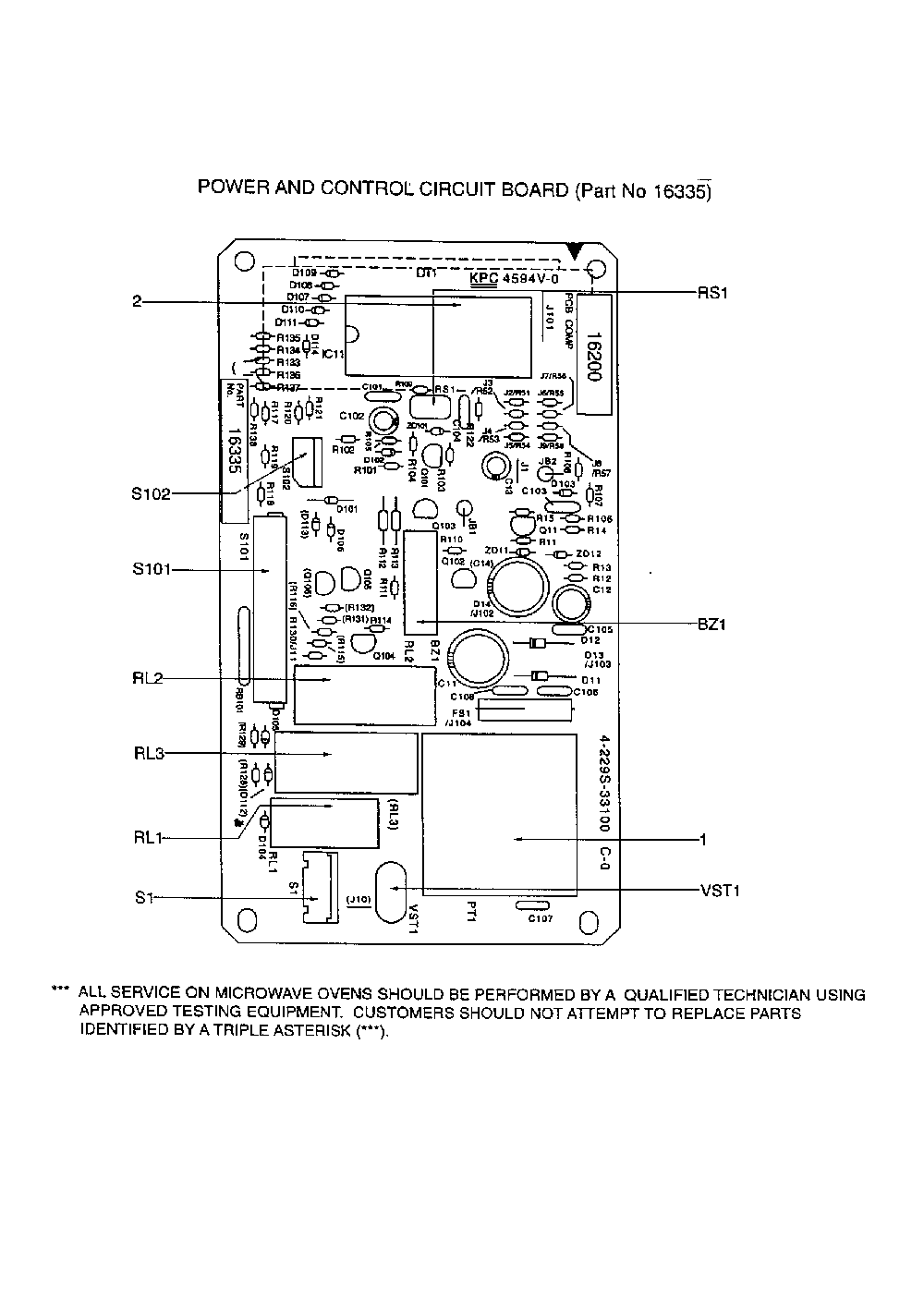 Power And Control Circuit Board Diagram and Parts List for 56569299990  Kenmore Microwave