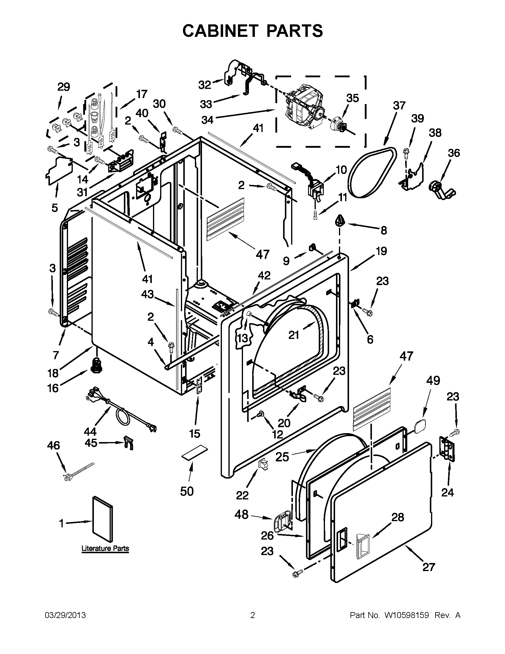 01 - CABINET PARTS Diagram and Parts List for YMEDC200XW3  Maytag Dryer
