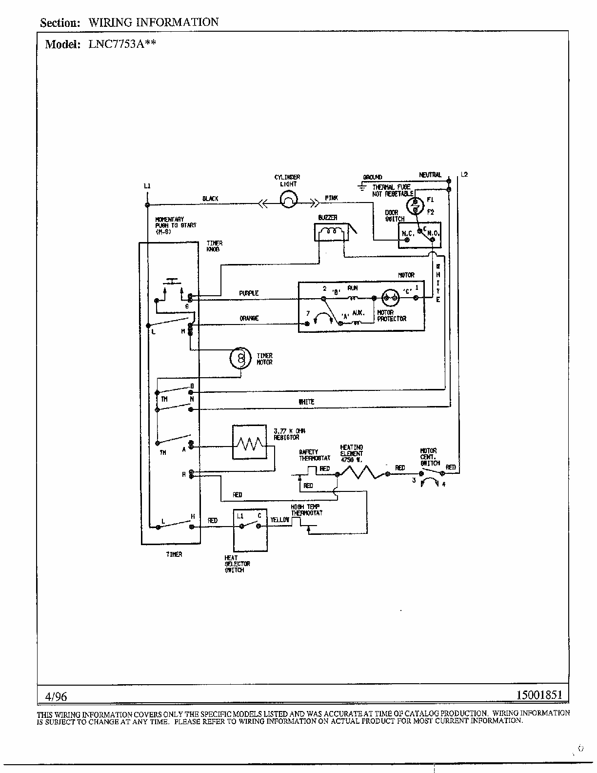 Wiring Information Diagram and Parts List for LNC7731A71  Maytag Dryer