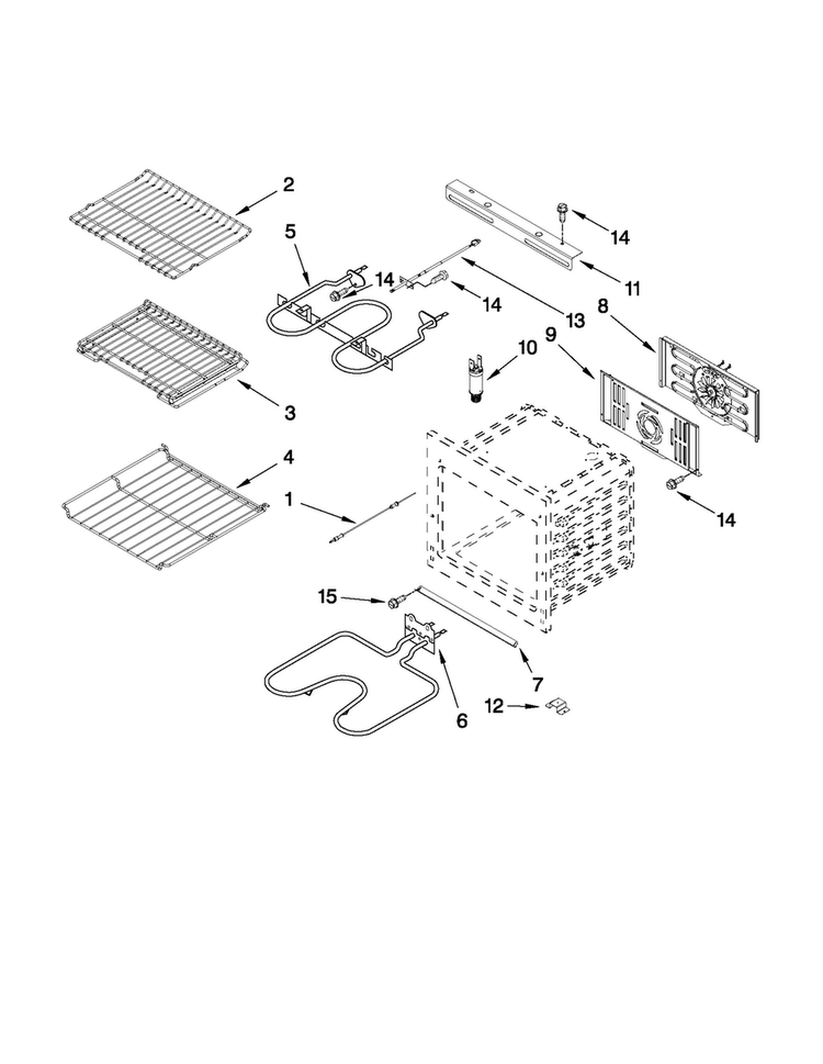 Internal Oven Parts Diagram and Parts List for JJW2430WP01  Jenn-Air Wall Oven