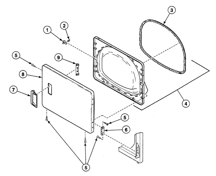 Door Assy Diagram and Parts List for SSG109LF99L6  Speed Queen Dryer
