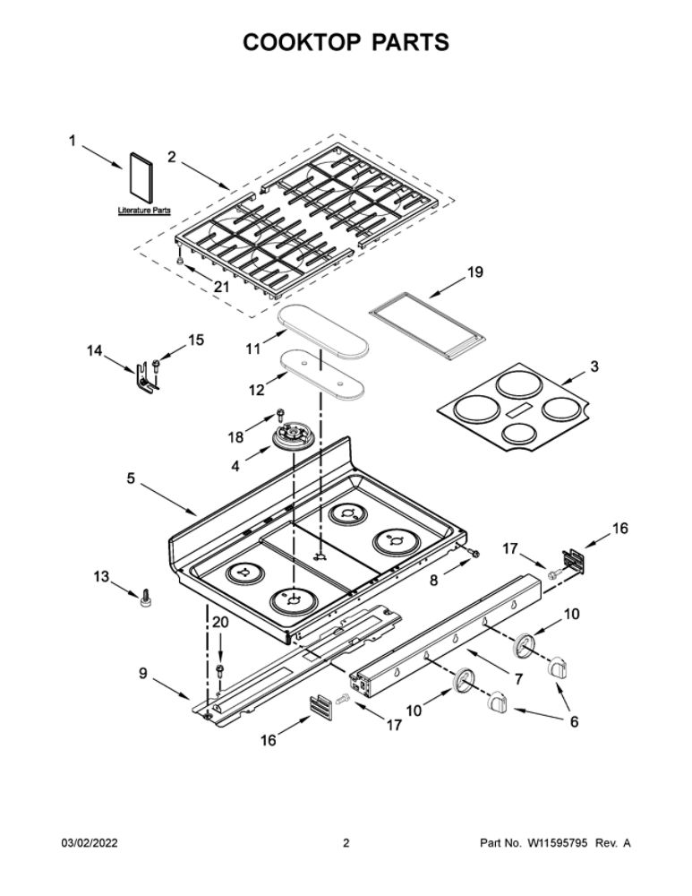 Cooktop Parts Diagram and Parts List for MGT8800FZ05  Maytag Range