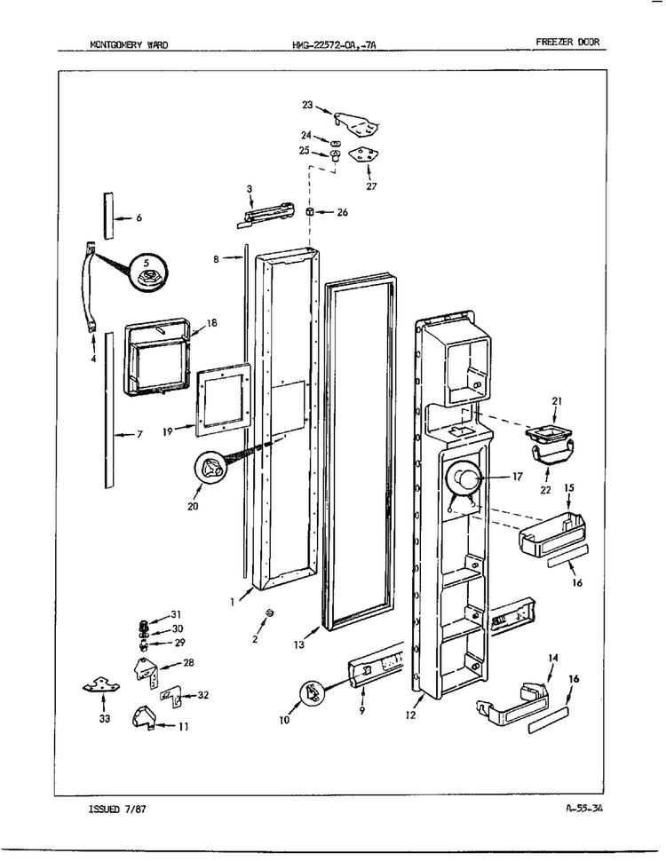 Freezer Door Diagram and Parts List for 22572A  Admiral Refrigerator