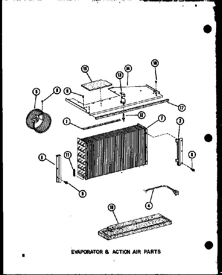 Evaporator & Action Air Parts Diagram and Parts List for ES218-3SPT P67535-2R Amana Air Conditioner