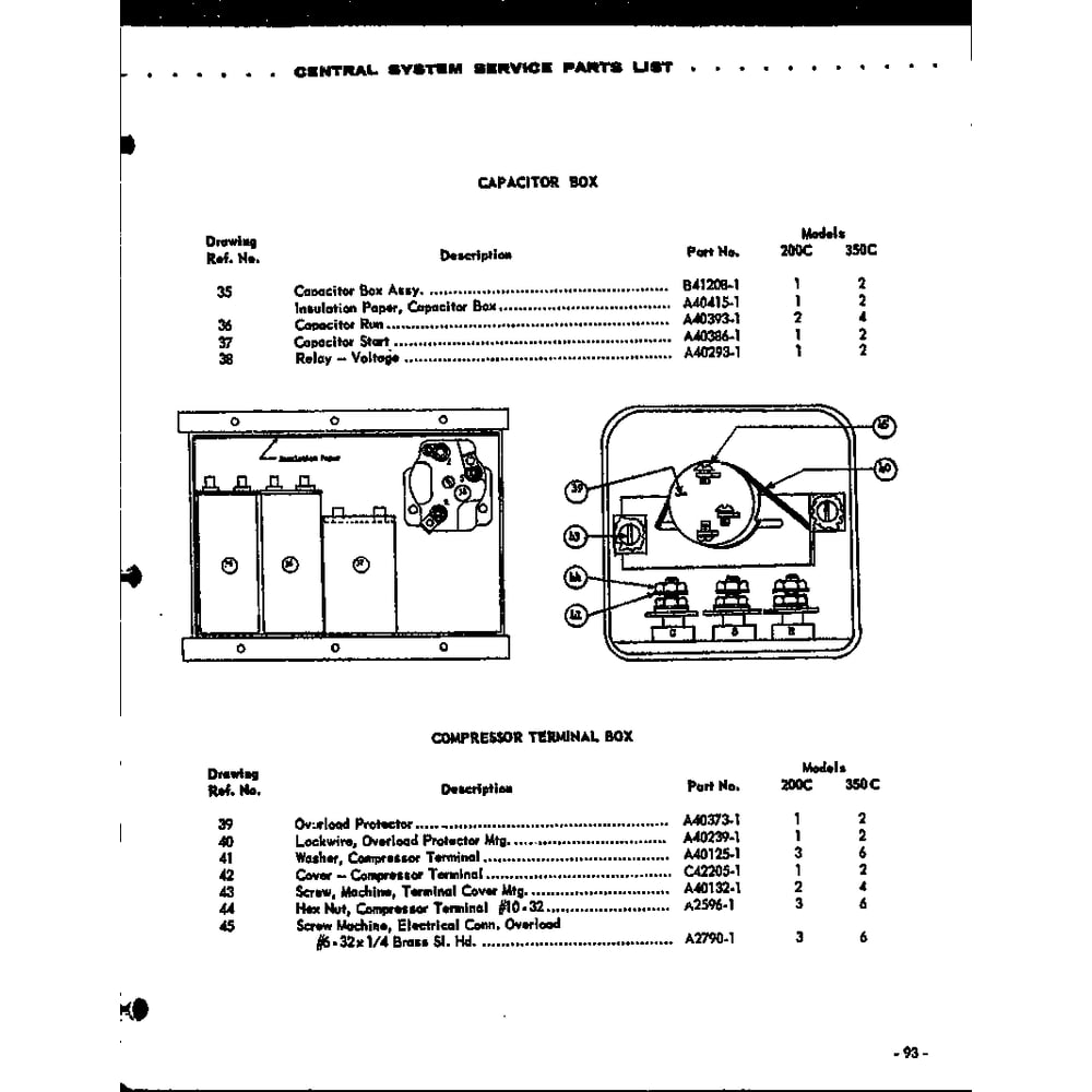Capacitor Box/Compressor Terminal Box Diagram and Parts List for 350C  Amana Air Conditioner