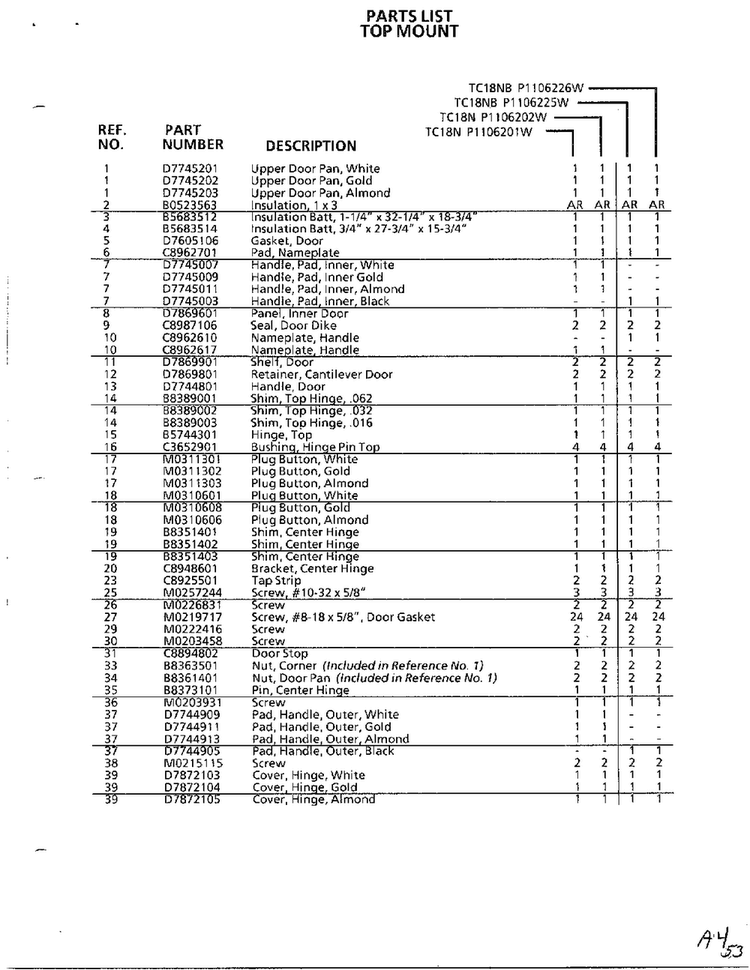 Top Mount Page 2 Diagram and Parts List for TC22N-P116205W  Amana Refrigerator