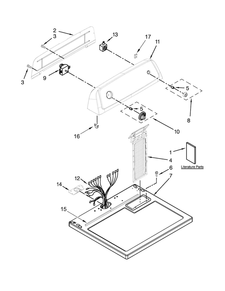 Top And Console Parts Diagram and Parts List for NGD4655EW1  Amana Dryer