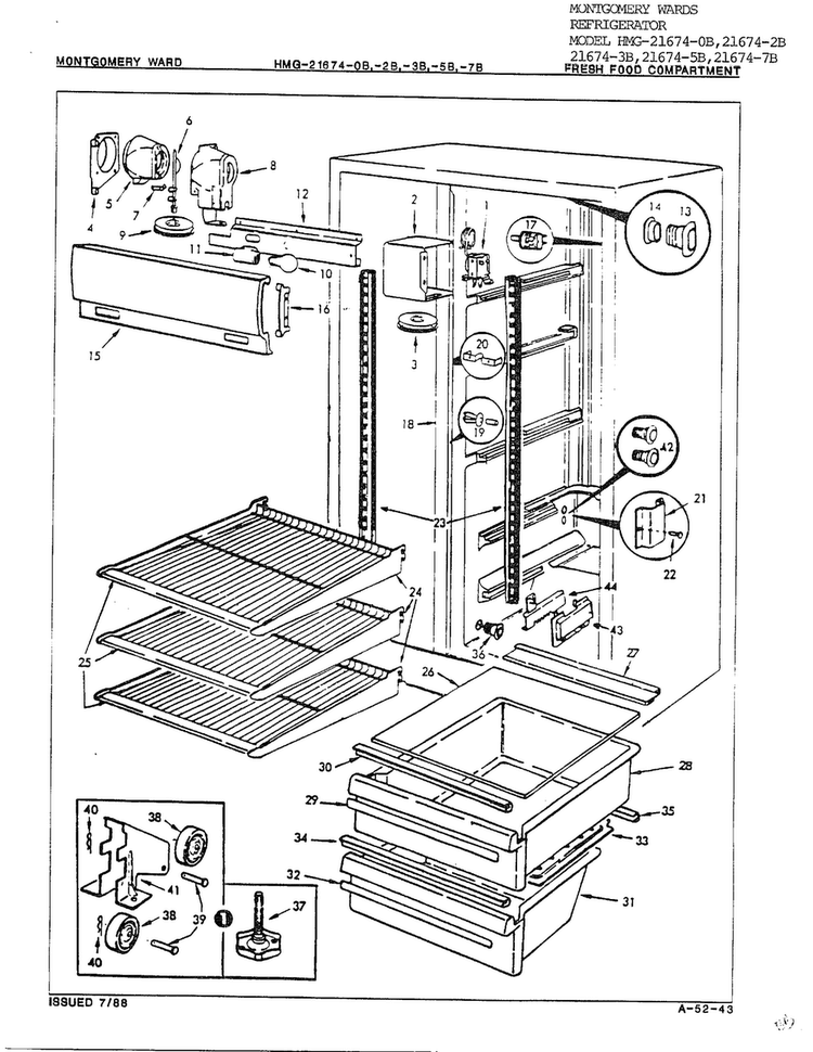 Fresh Food Compartment Diagram and Parts List for 21674B  Admiral Refrigerator