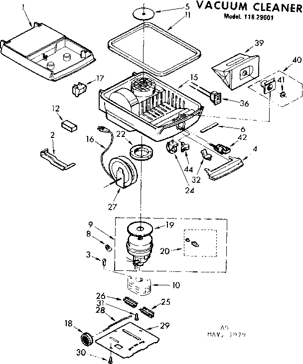 Base Assembly Diagram and Parts List for 11629601  Kenmore Canister Vacuum