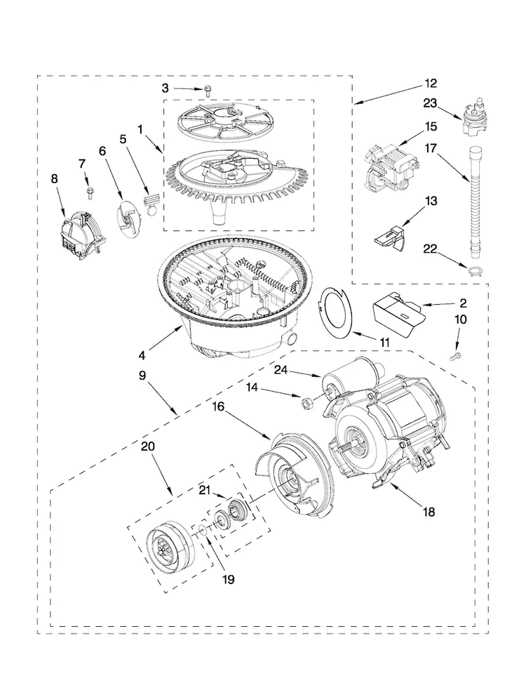 Pump And Motor Parts Diagram and Parts List for MDB6769AWB5  Maytag Dishwasher