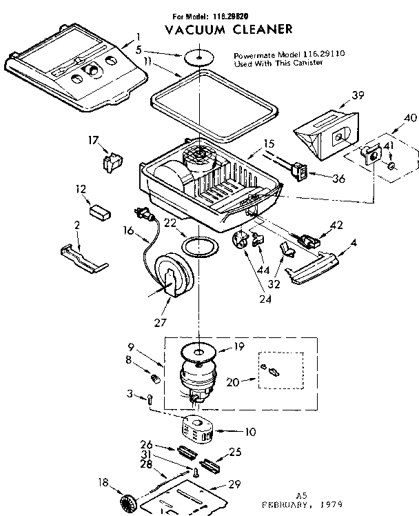 Base Assembly Diagram and Parts List for 11629820  Kenmore Canister Vacuum
