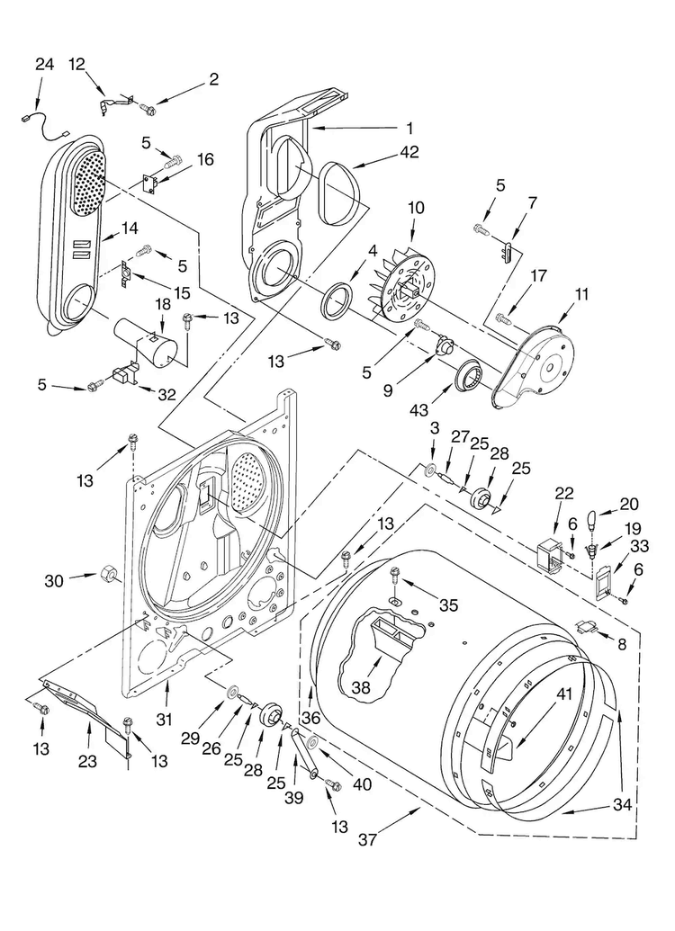 Bulkhead Parts Diagram and Parts List for MGDC400VW0  Maytag Dryer