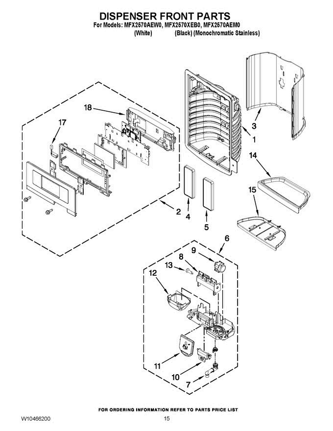 08 - Dispenser Front Parts Diagram and Parts List for MFX2570XEB0  Maytag Refrigerator
