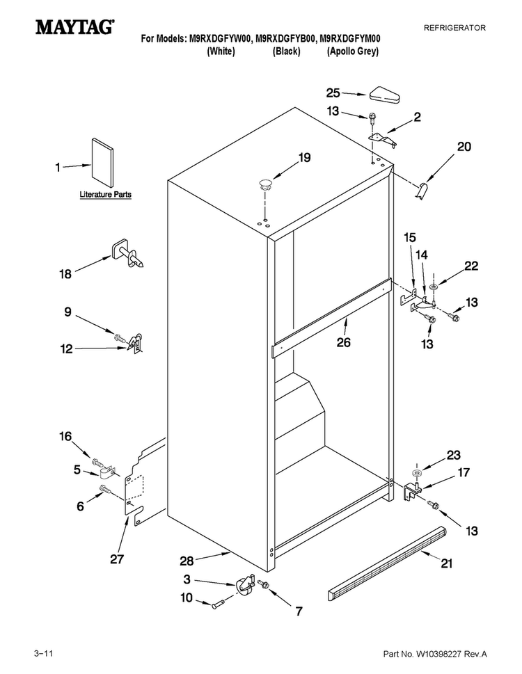 Cabinet Parts Diagram and Parts List for M9RXDGFYM00  Maytag Refrigerator