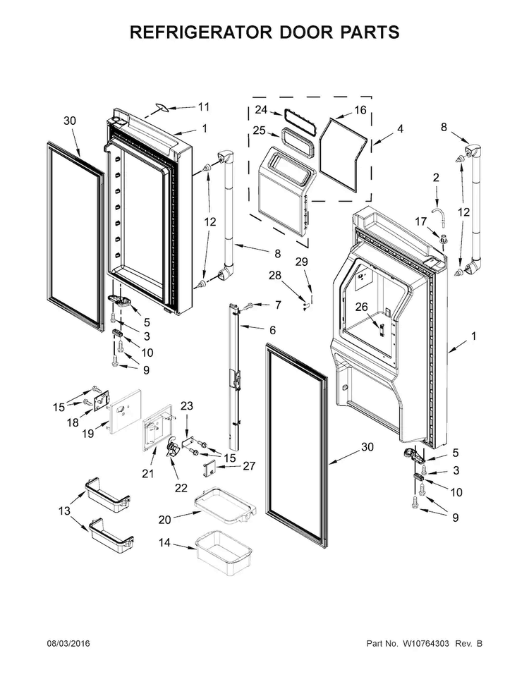 Refrigerator Door Parts Diagram and Parts List for JFX2897DRP00  Jenn-Air Refrigerator