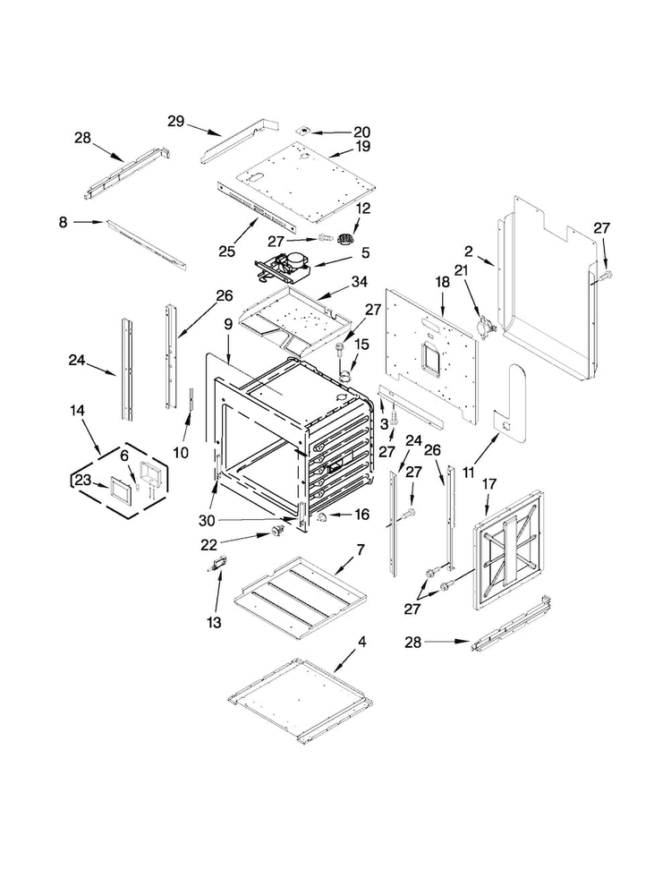 Upper Oven Parts Diagram and Parts List for JJW2530WS01  Jenn-Air Wall Oven